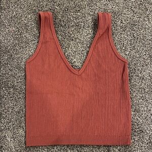 Arizona Jean Company Deep V-Neck Ribbed Tank Top - Rust